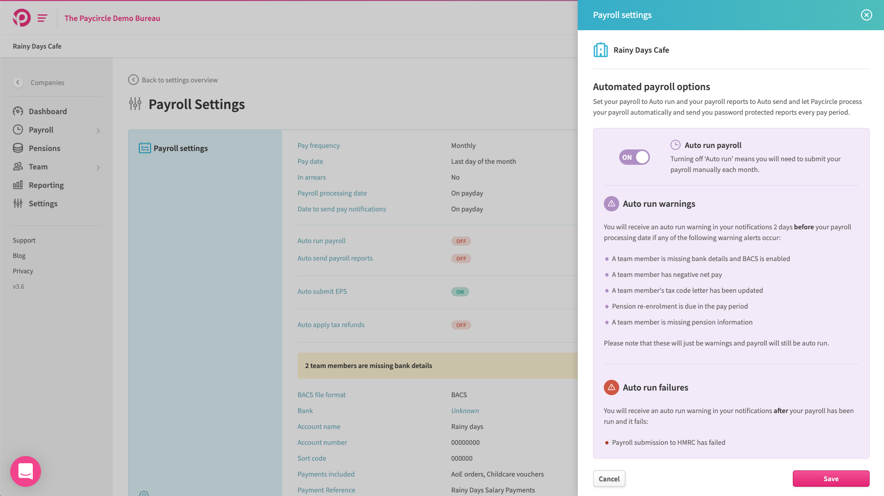 How to set a company to 'Auto run' Paycircle
